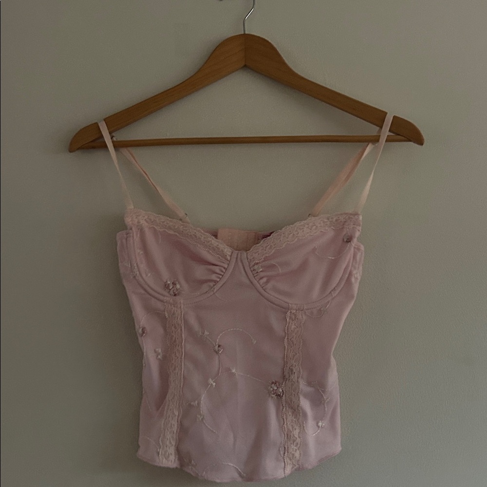 Pink Embroidered Satin Bustier Cami